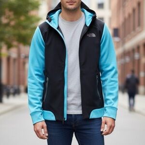 The North Face Hooded lightweight‎ Aqua & Black Men’s Jacket size S/P